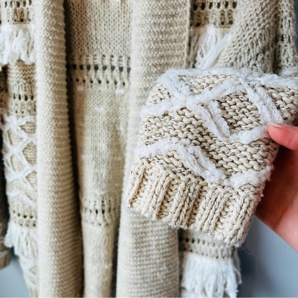 Lucky Brand Cream and White Stripe Fringe Cardigan - Picture 6 of 10